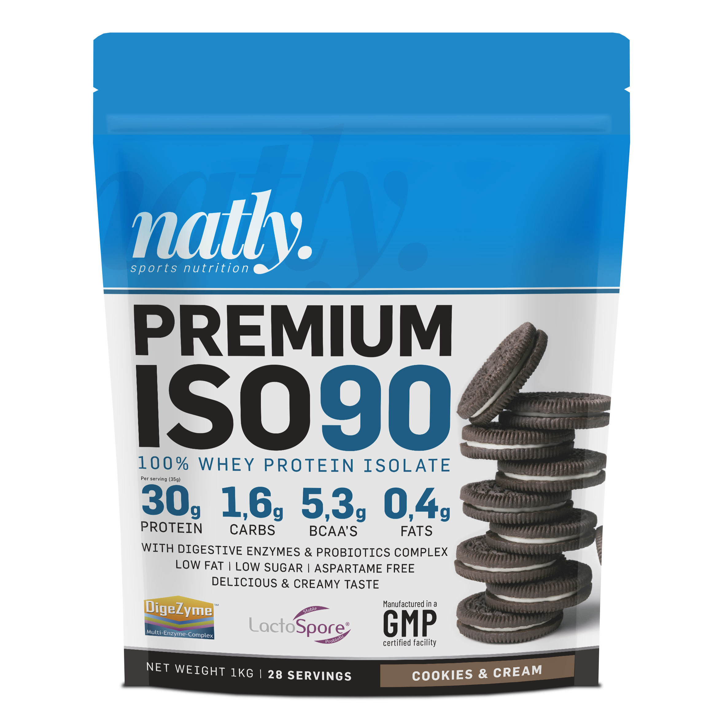 Natly Premium ISO90 1kg sabor Cookies & Cream