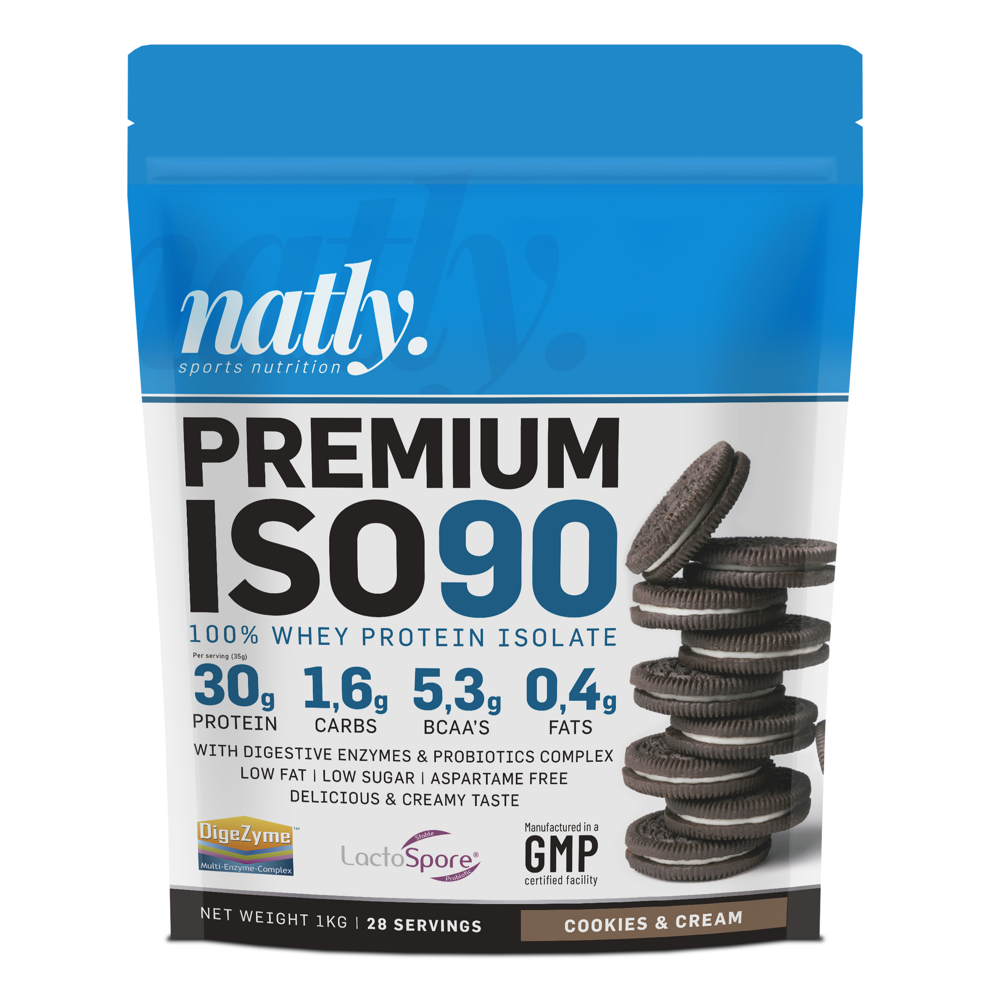 Natly Premium ISO90 1kg sabor Cookies & Cream