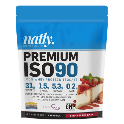 Natly Premium ISO90 1kg sabor Strawberry Cake