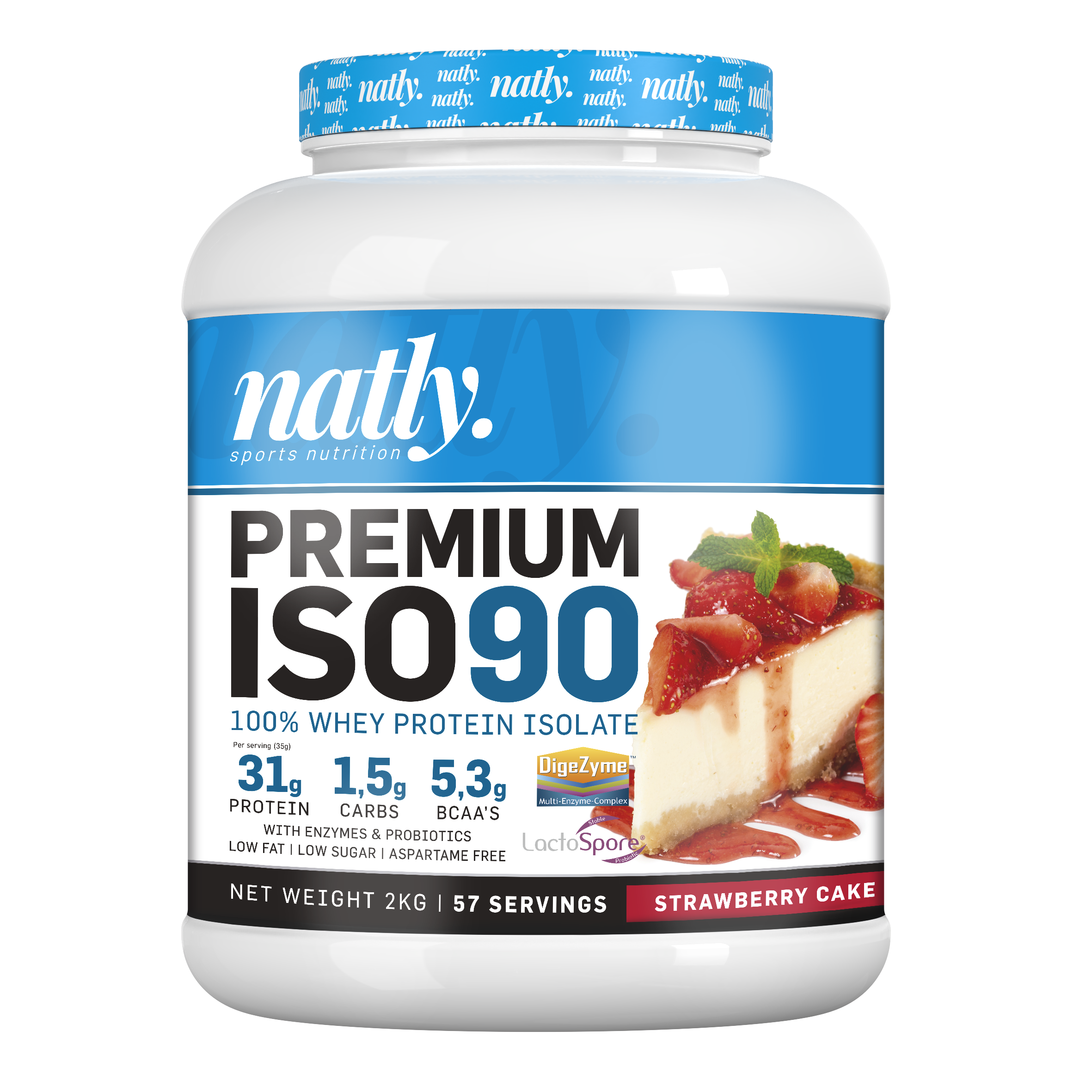 Natly Premium ISO90 2kg sabor Strawberry Cake
