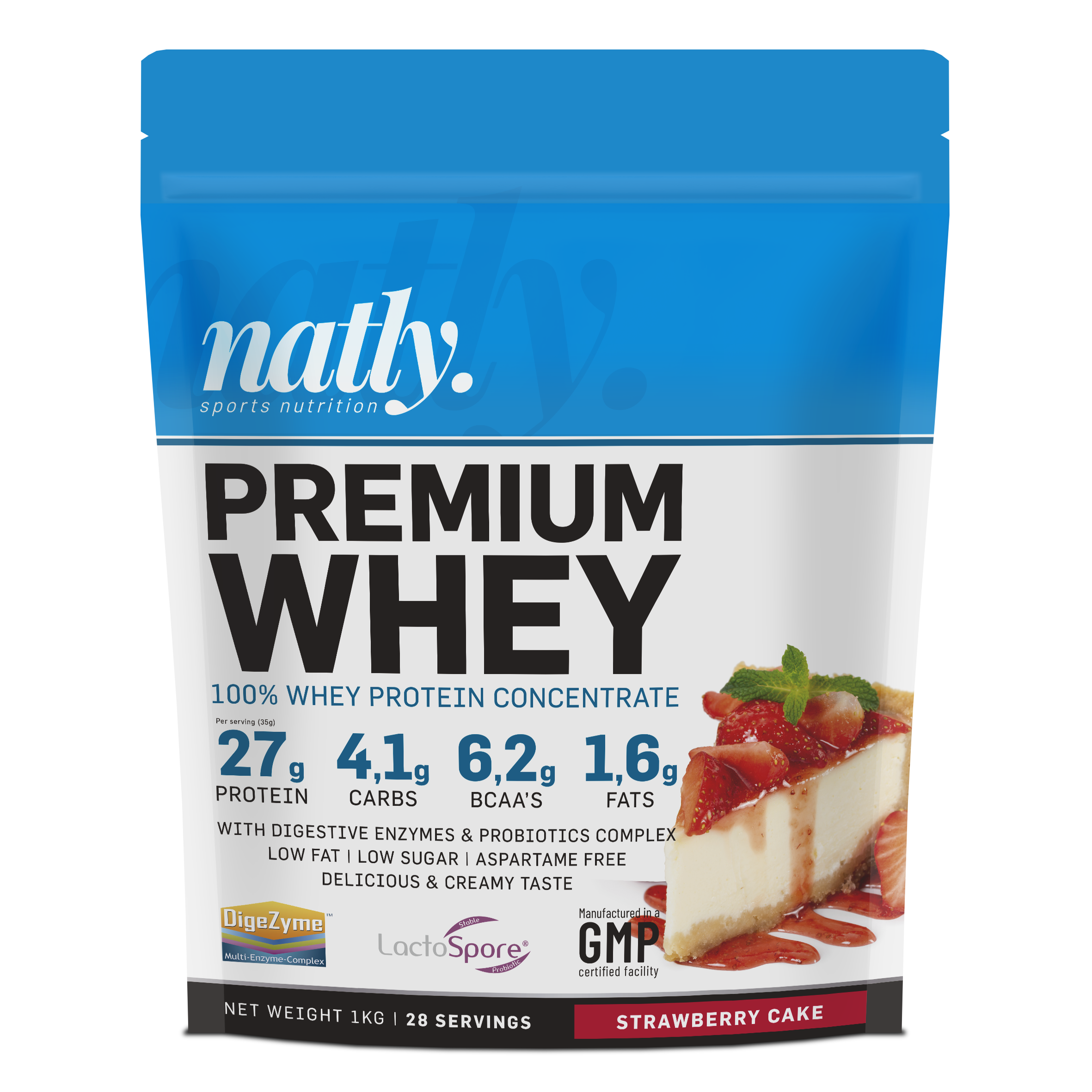 Natly Premium Whey 1kg sabor Strawberry Cake
