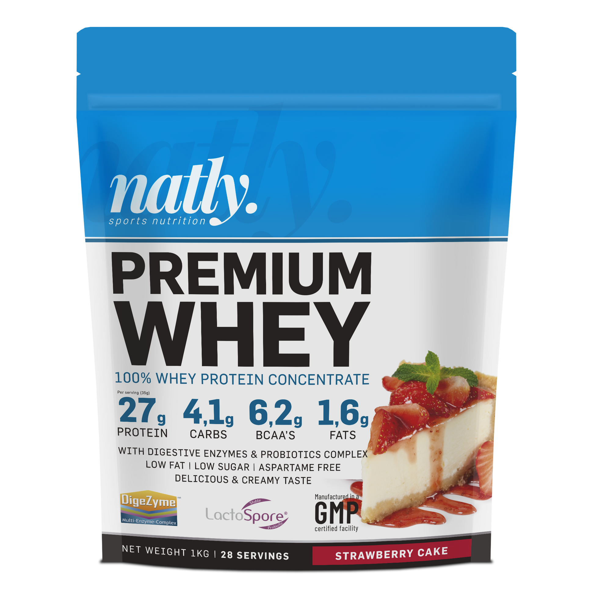 Natly Premium Whey 1kg sabor Strawberry Cake